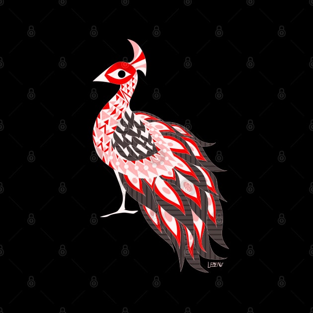 red crimson royal peacock in crown art ecopop by jorge_lebeau