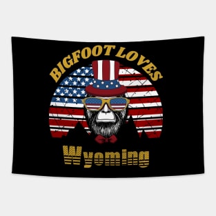 Bigfoot loves America and Wyoming Tapestry