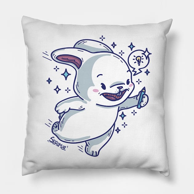 Cute bunny rabbit with spark of idea Pillow by SPIRIMAL