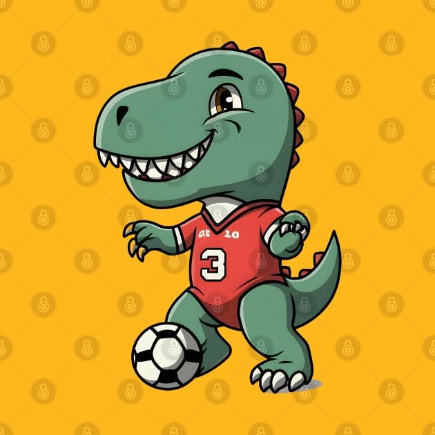 Green dinosaur playing football by Spaceboyishere