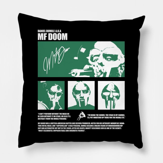 MF DOOM Pillow by Pandaburba Illustrations
