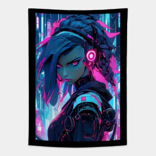 Neon cyberpunk girl Tapestry