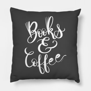 White Type Books & Coffee Hand Lettering Design Pillow