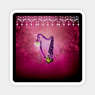 Wonderful elegant harp and flowers Magnet