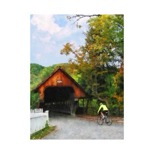 Woodstock VT - Bicyclist at Middle Bridge by SusanSavad