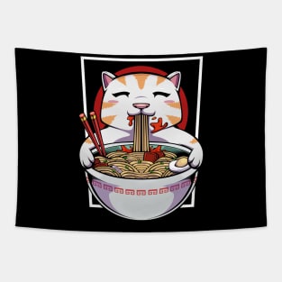 Cat - Cute Kawaii Noodle Soup Eating Kitty Tapestry