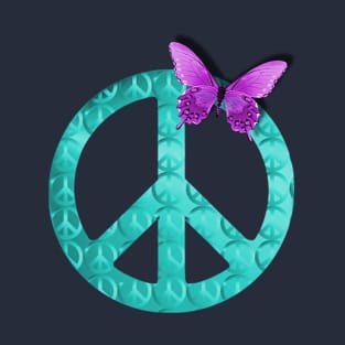 Pastel Blue Peace Sign with Purple Butterfly T-Shirt