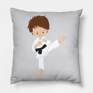 Karate Boy, Cute Boy, Black Belt, Brown Hair Pillow