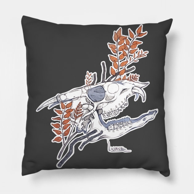 MorbidiTea - Licorice with Fanged Deer Skull Pillow by MicaelaDawn