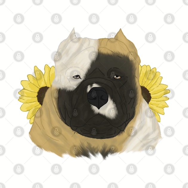 Fawn Pied American Bully with Sunflowers by TrapperWeasel