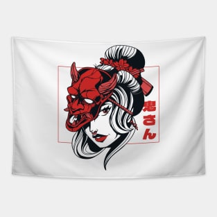 Oni mask Samurai Demon Girl Japanese Anime Shinobi Devil Tapestry