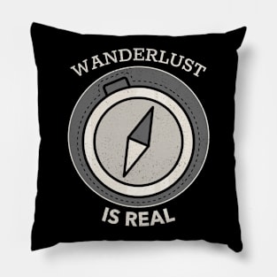 Wanderlust Is Real - Compas With White Text Design Pillow