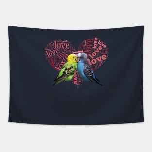 Cute Budgie Love Heart Parakeet Kiss Tapestry