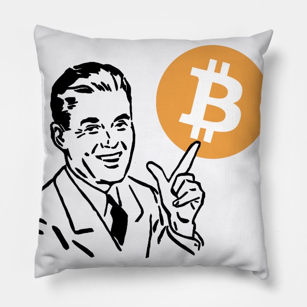 Retro Bitcoin Salesman Pillow by StickSicky