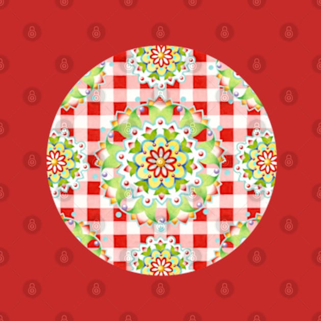 Red Gingham Firework Mandala by PatriciaSheaArt