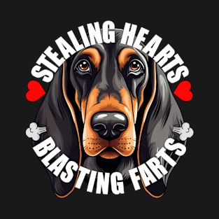 Funny Black and Tan Coonhound Stealing Hearts Blasting Farts Dog Cute Puppy T-Shirt