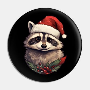 Santa Raccoon with holly Pin