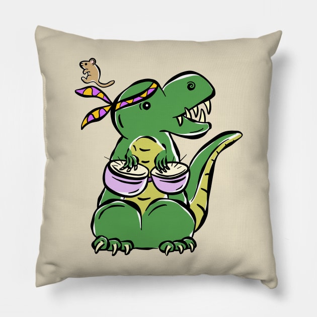 Bongo Player Tyrannosaurus Dinosaur Dino Cartoon Cute Character Pillow by Squeeb Creative