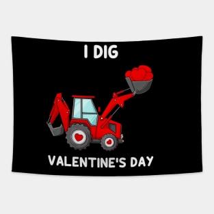 Kids I Dig Valentines Day Hearts Tractor Funny Toddler Boys Tapestry