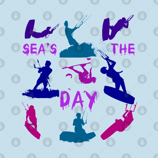 Kitesurfer Silhouette Pattern With Seas The Day Quote by taiche