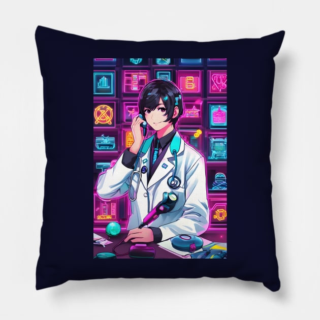 Sci fi neon doctor Pillow by Spaceboyishere