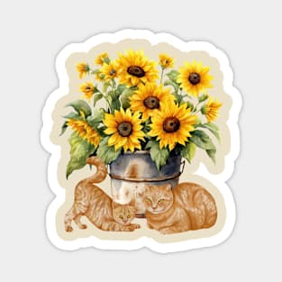 Watercolor sunflowers and orange cats Magnet