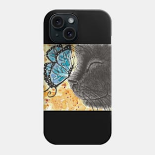 Black cat blue butterfly art Phone Case