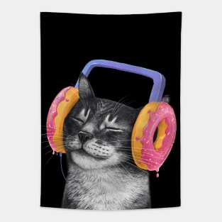 Cat with headphones Tapestry