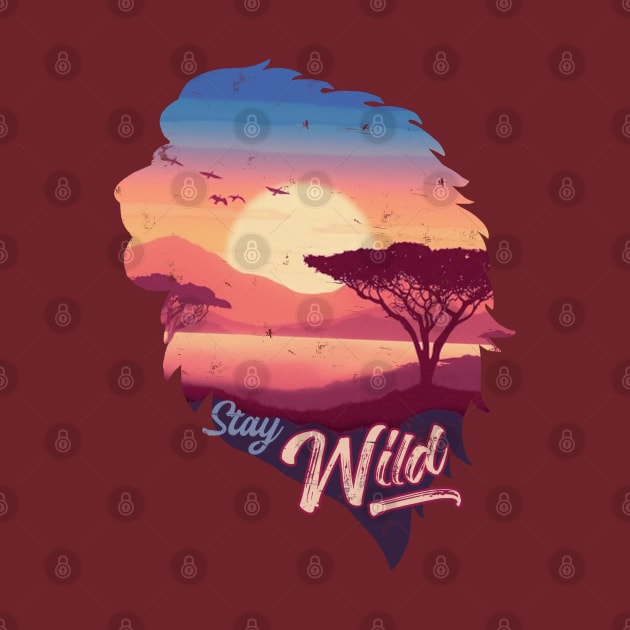 Stay Wild lion Savannah Sunset Night by astronauticarte