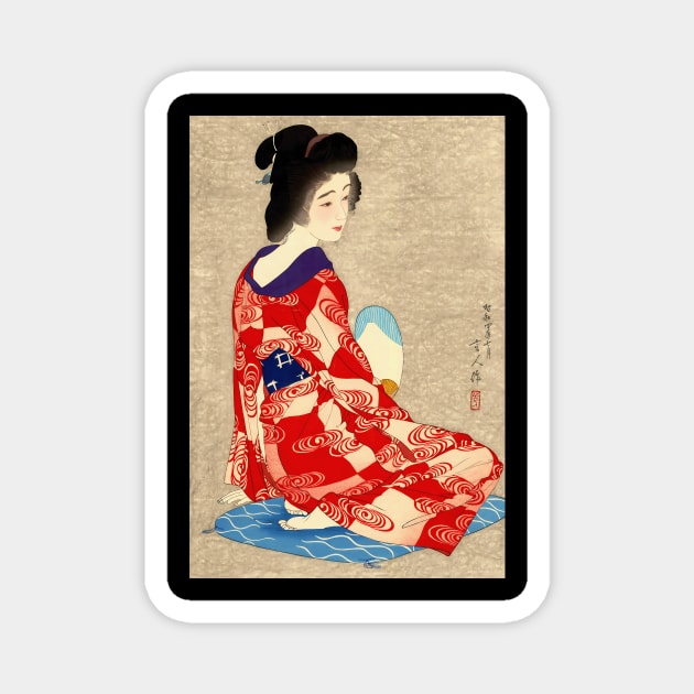 Ukiyo-e geisha with a fan japanese painting Torii Kotondo Magnet by geekmethat