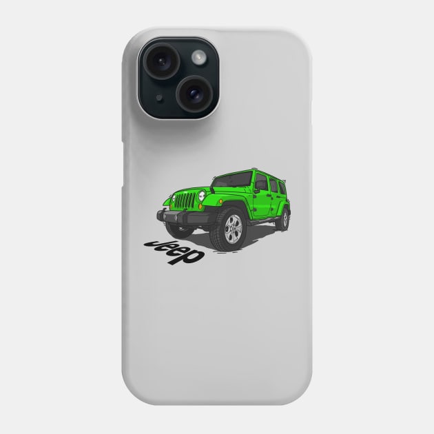 Jeep Wrangler - Green Phone Case by 4x4 Sketch