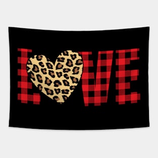 Valentine's Day leopard heart plaid pattern LOVE Tapestry