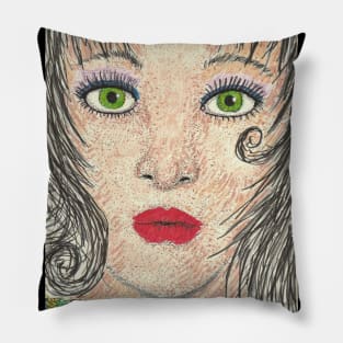 Green eyes girl woman Pillow