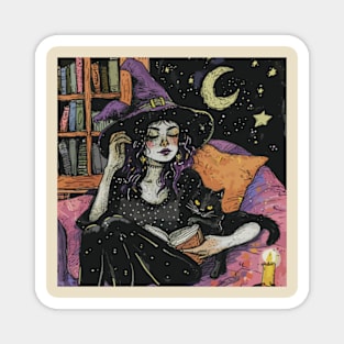 A Lofi Witch with her cat Magnet