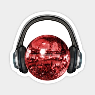 Retro Red Disco Ball with Headphones Magnet