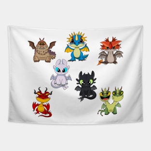 Dragons set, httyd characters, how to train your dragon, cute baby dragons for kids Tapestry