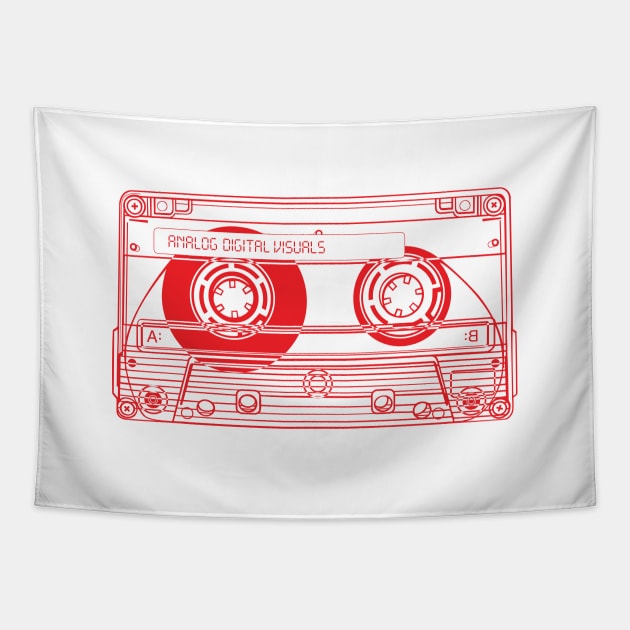 Cassette Tape (Red Lines) Analog / Music Tapestry by Analog Digital Visuals