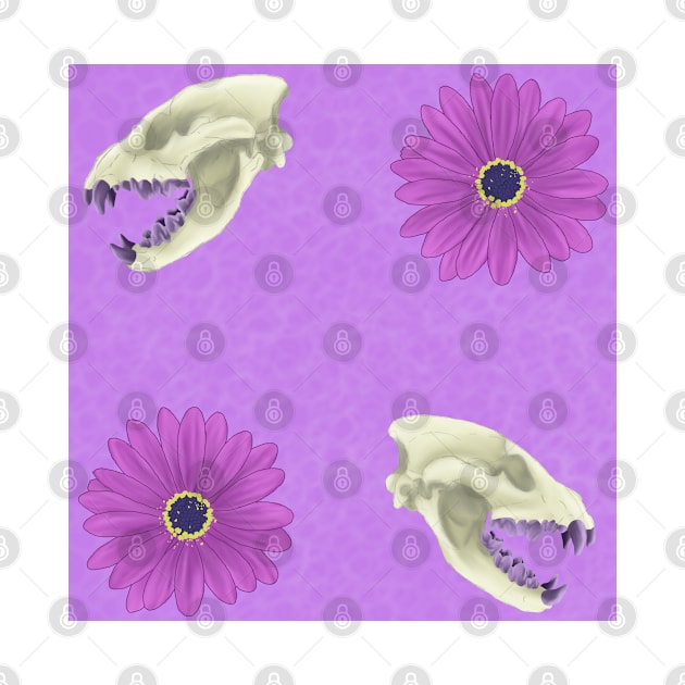 Hyena Skull Floral Purple by TrapperWeasel