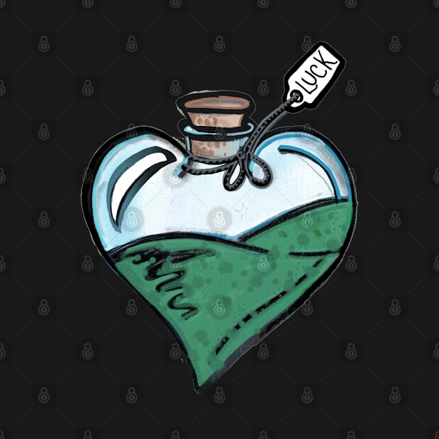 Good Luck Potion - green liquid in a heart bottle by Tenpmcreations