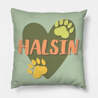 Halsin Heart and Paws green and peach Pillow