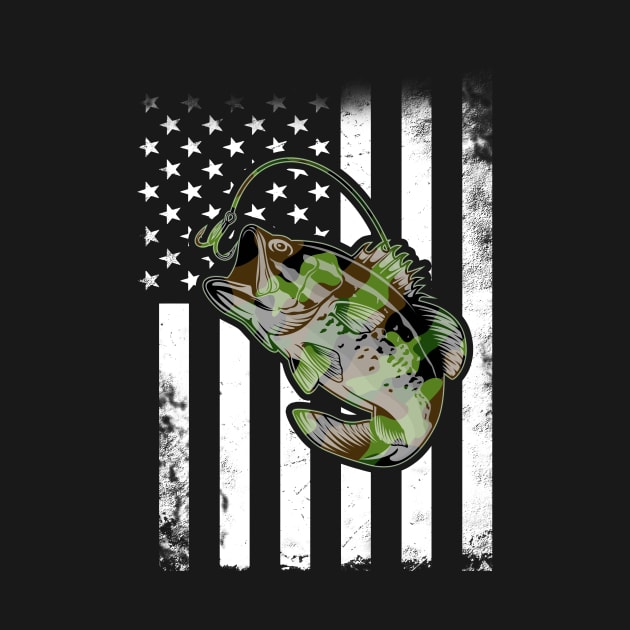 Bass Fishing American Camo USA Flag by Nifty T Shirts