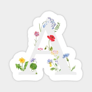 botanical monogram alphabet A wildflowers Magnet