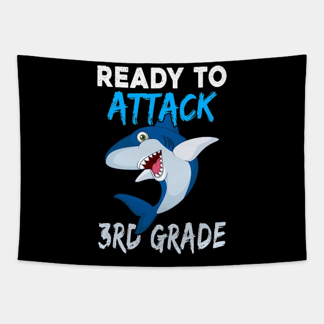 Shark Kids Ready To Attack 3rd Grade Boys Back To School Tapestry by kateeleone97023