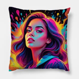An Illustration of a Woman's Psychedelic Vision - colorful Pillow