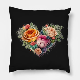 Floral Garden Botanical Print with wild flowers Heart Valentines Pillow