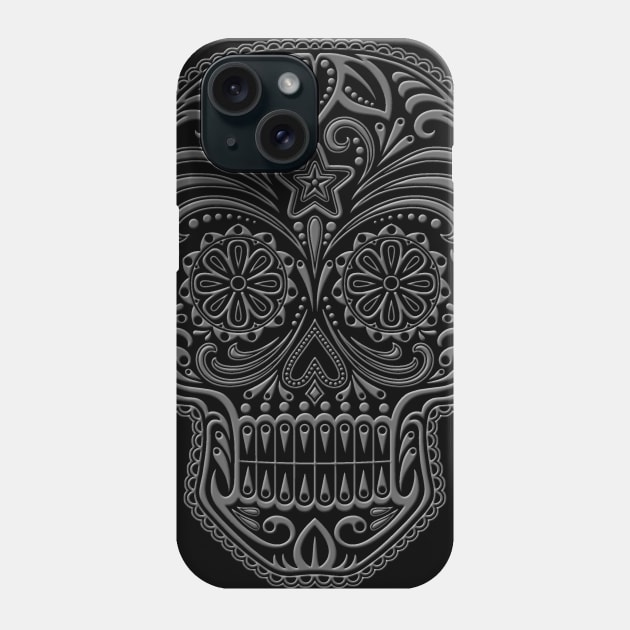 Intricate Gray and Black Sugar Skull Phone Case by jeffbartels