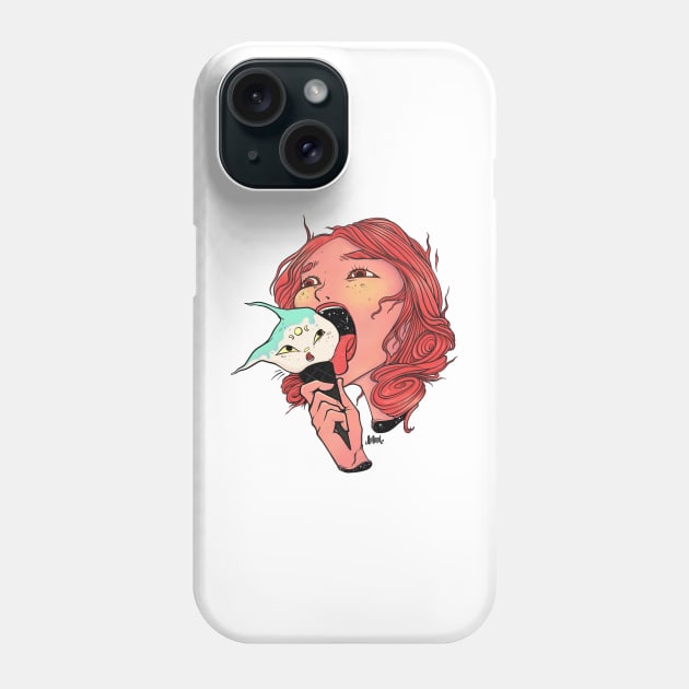 Girl Licking Cat Head Ice Cream Cone Phone Case by cellsdividing