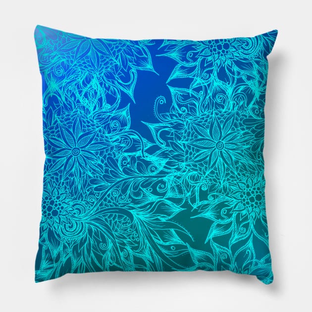 Abstract Blue Floral Pattern Pillow by ZeichenbloQ