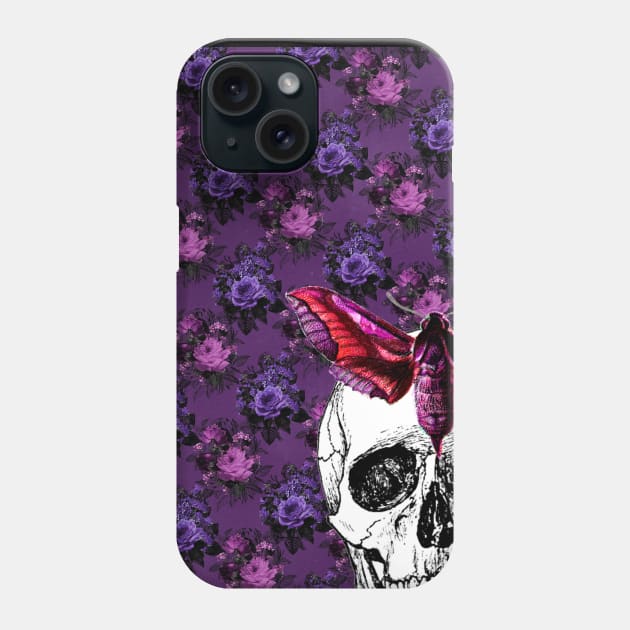 Skull Moth Death by Purple Victorian Flowers - Goth Fashion, Boho Goth, Dark Hippie Floral pattern Phone Case by Wanderer Bat