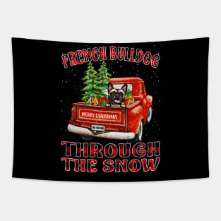 Christmas French Bulldog Through The Snow Dog Santa Truck Tree Tapestry